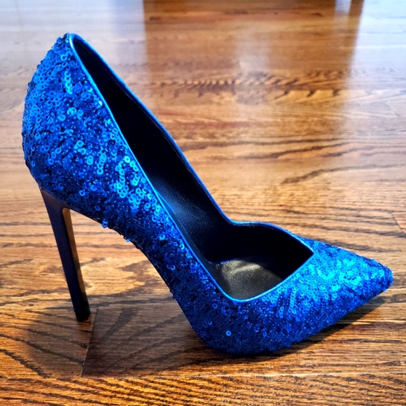 NWT Saint Laurent Blue Sequin Womens Pumps - Size 38 (US 8) NWT - Picture 5 of 16
